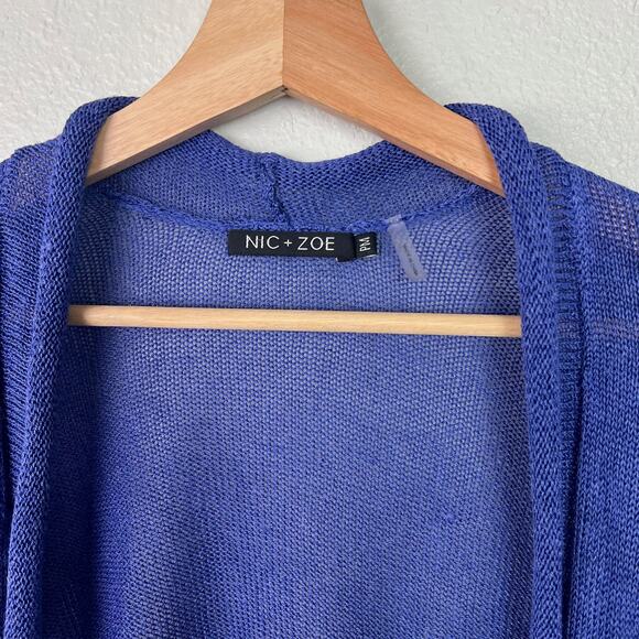 Nic + Zoe Petite Medium Linen Blend Open Front Cardigan Periwinkle Blue Violet - Picture 2 of 8